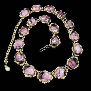 Vintage Purple Porphyr Glass Adjustable Necklace